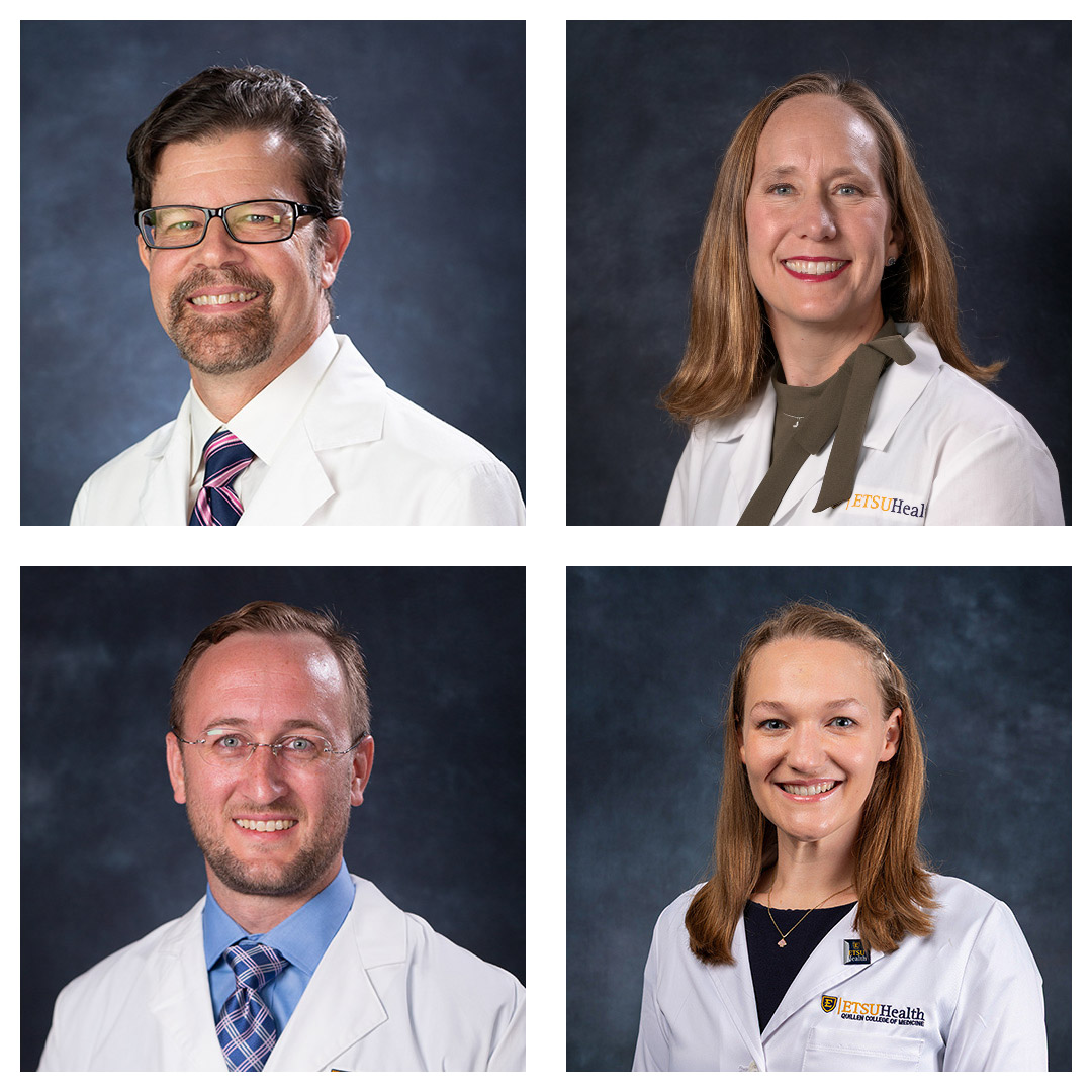 Drs. Haynes, Scott, Powers and Emerine dressed in white coats.