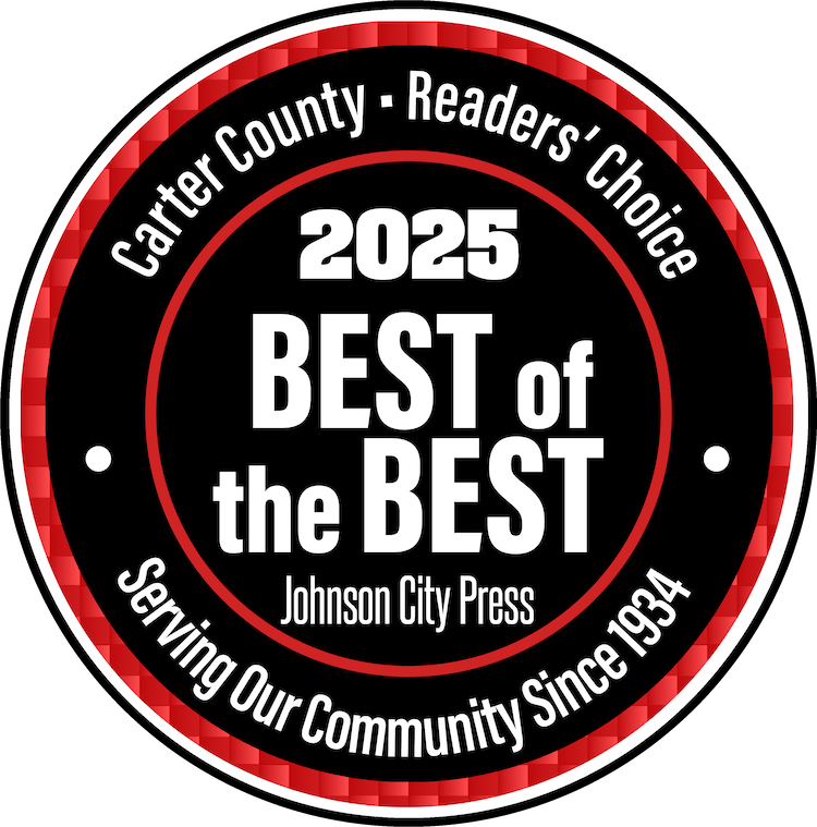 Red and black graphic with white text stating, “Carter County Readers’ Choice 2025 Best of the Best. Johnson City Press - Serving Our Community Since 1934.”