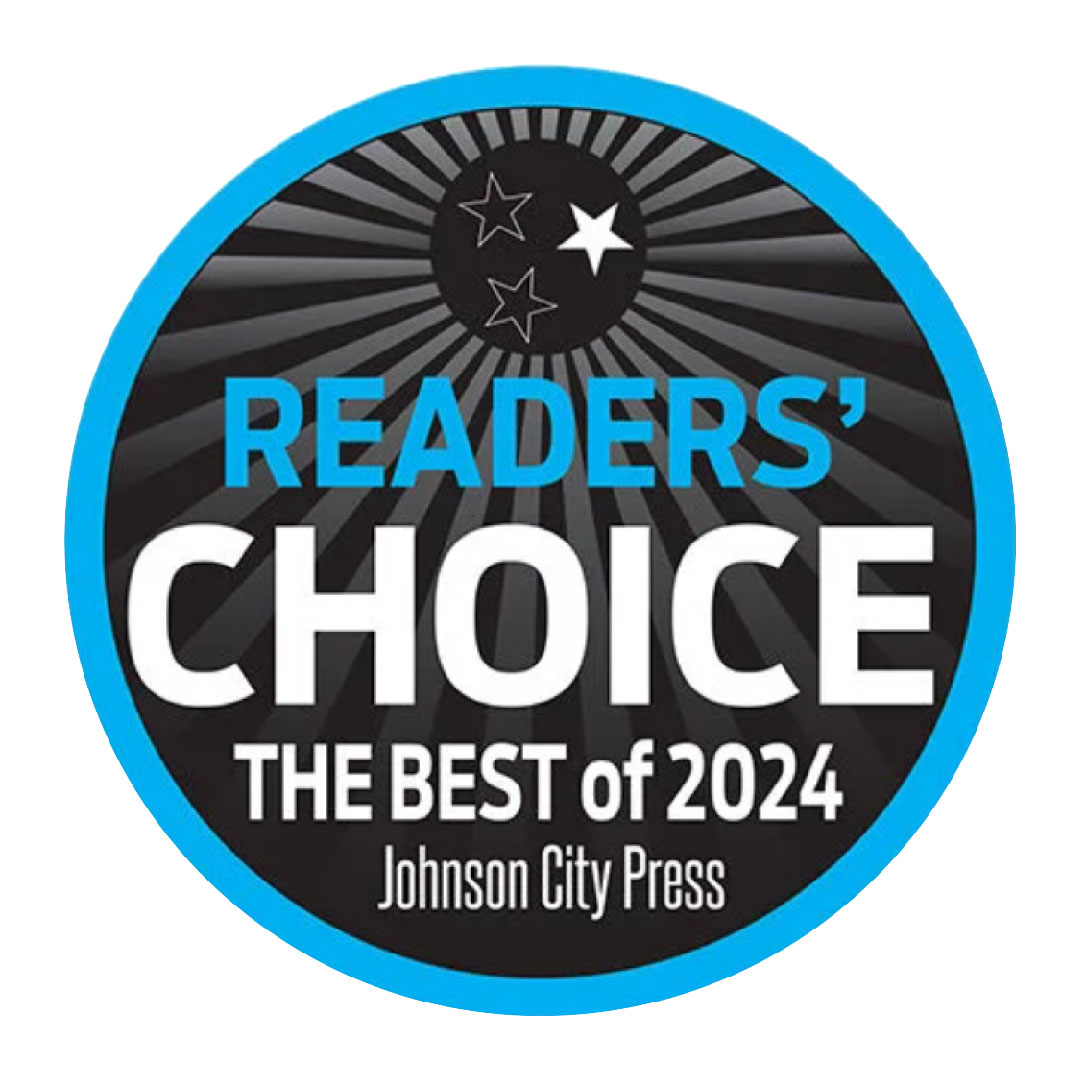 Logo with text, "Readers' Choice The Best of 2024 Johnson City Press"